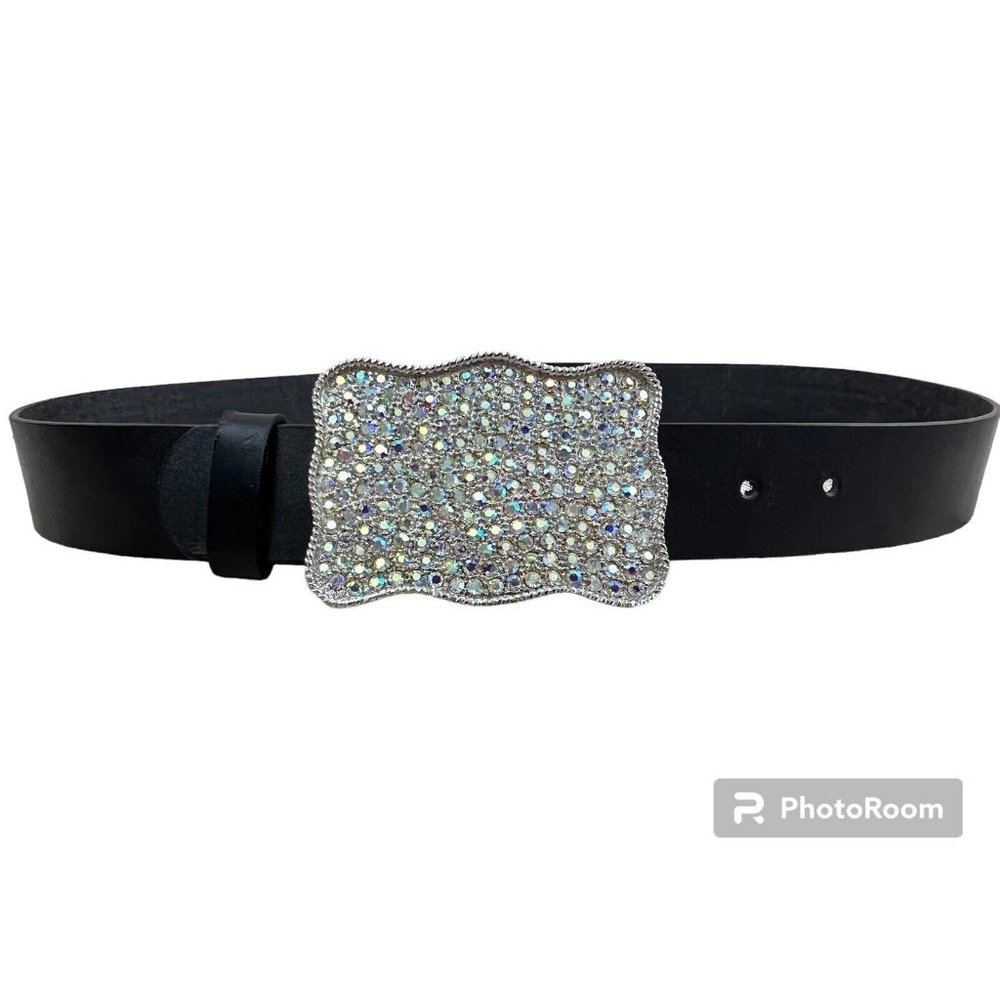 Aurora Borealis Clear Rhinestone‎ Belt Buckle Rectangle 2.5 x 3.5 Heavy Western